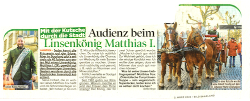 Linsenkönig in Saarbrücken, Bild-Zeitung vom 1. März 2023